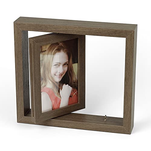 WJUAN Doppelseitiger Holz Bilderrahmen, für 6-7 Zoll Foto, Transparenten Bilderrahmen, Holzplattenmaterial, Fotorahmen im Design-Stil, Rahmen 23 × 21 cm von WJUAN
