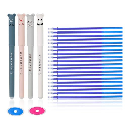 WJUAN Radierbarer Kugelschreiber Set - 4 Stück + 20 Nachfüllungen, 0.35 mm Feinlinie - Ideal für Schule, Büro & Haushalt von WJUAN