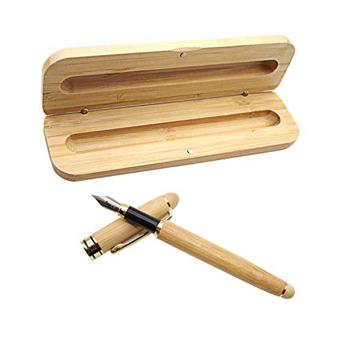 WJUAN Vintage Füllfederhalter Bambus Füllfederhalter 14 cm/ 5.5 Zoll, Executive Füllhalter Set Natürlicher Handgefertigter Bambus mit Passender Bambuskiste WJUAN Vintage Füllfederhalter Bambus Füllfederhalter 14 cm/ 5.5 Zoll, Executive Füllhalter Set Natürlicher Handgefertigter Bambus mit Passender Bambuskiste von WJUAN