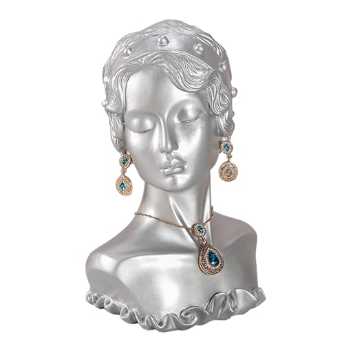 WJUHYGTF Schaufensterpuppe Kopf Schmuck Halter, Halskette Display Schmuckständer Weiß Ohrring Organizer Für Frau Zeigt Wohnkultur Harz Anhänger,Silber WJUHYGTF Schaufensterpuppe Kopf Schmuck Halter, Halskette Display Schmuckständer Weiß Ohrring Organizer Für Frau Zeigt Wohnkultur Harz Anhänger,Silber von WJUHYGTF