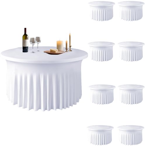 8 Stück weiße, runde Spandex-Tischdecken für 152,4 cm große Tische, 308 cm, dehnbar, 152 cm, runde Tischdecken, knitterfreie Tischdecke mit Rock für Hochzeit, Party, Esszimmer, Bankett 8 Stück weiße, runde Spandex-Tischdecken für 152,4 cm große Tische, 308 cm, dehnbar, 152 cm, runde Tischdecken, knitterfreie Tischdecke mit Rock für Hochzeit, Party, Esszimmer, Bankett von WJWHQ
