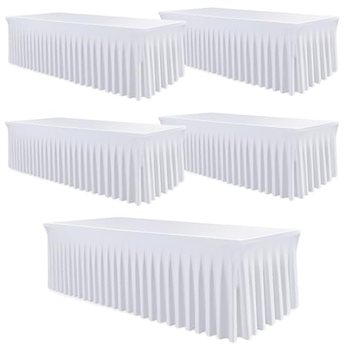 Spandex-Tischdecken, dehnbar, 1,8 m, mit Rock, knitterfrei, für Hochzeiten, Partys, Bankette, Esszimmer, passend für rechteckige Tische mit 1,8 m, 5 Stück Spandex-Tischdecken, dehnbar, 1,8 m, mit Rock, knitterfrei, für Hochzeiten, Partys, Bankette, Esszimmer, passend für rechteckige Tische mit 1,8 m, 5 Stück von WJWHQ