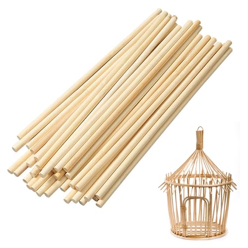 WJWINER 100 Stück Holzstab, Bastelhölzer, Holzstäbchen Rund, Bambusstäbe zum Basteln, Rundstab aus Massiv-Holz Rund, Rundstäbe für DIY Arts Craft Basteln Dekoration(30cm x 6mm) von WJWINER