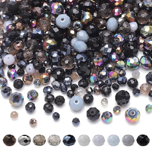 WJWINER Glasperlen Groß, 900 Glasperlen zum Auffädeln, Kristall Perlen, Facettierte Glasperlen, Dekorative Perlen mit Aufbewahrungsbox für Perlenhandwerk, Schmuckherstellung(4/6/8 mm) Schwarz von WJWINER