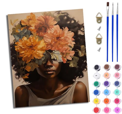 Malen Nach Zahlen DIY auf Leinwand Kit für Anfänger Blumen Afrikanisches Mädchen DIY Handgemalt Ölgemälde Leinwand Kit für Anfänger und Erwachsene Mit Rahmen 40 x 50 cm Malen Nach Zahlen DIY auf Leinwand Kit für Anfänger Blumen Afrikanisches Mädchen DIY Handgemalt Ölgemälde Leinwand Kit für Anfänger und Erwachsene Mit Rahmen 40 x 50 cm von WJWWANG