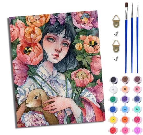 Malen Nach Zahlen DIY auf Leinwand Kit für Anfänger Blumenschönheitshäschen DIY Handgemalt Ölgemälde Leinwand Kit für Anfänger und Erwachsene Mit Rahmen 40 x 50 cm Malen Nach Zahlen DIY auf Leinwand Kit für Anfänger Blumenschönheitshäschen DIY Handgemalt Ölgemälde Leinwand Kit für Anfänger und Erwachsene Mit Rahmen 40 x 50 cm von WJWWANG