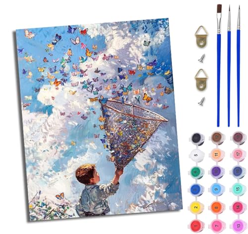 Malen Nach Zahlen DIY auf Leinwand Kit für Anfänger Fantasy Traumfänger Schmetterling DIY Handgemalt Ölgemälde Leinwand Kit für Anfänger und Erwachsene Mit Rahmen 40 x 50 cm von WJWWANG