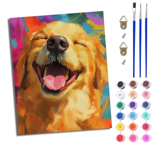 Malen Nach Zahlen DIY auf Leinwand Kit für Anfänger Glücklicher Golden Retriever DIY Handgemalt Ölgemälde Leinwand Kit für Anfänger und Erwachsene Mit Rahmen 40 x 50 cm Malen Nach Zahlen DIY auf Leinwand Kit für Anfänger Glücklicher Golden Retriever DIY Handgemalt Ölgemälde Leinwand Kit für Anfänger und Erwachsene Mit Rahmen 40 x 50 cm von WJWWANG