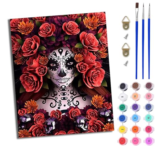 Malen Nach Zahlen DIY auf Leinwand Kit für Anfänger Gruselige Clown-Schönheit DIY Handgemalt Ölgemälde Leinwand Kit für Anfänger und Erwachsene Mit Rahmen 40 x 50 cm von WJWWANG