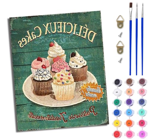 Malen Nach Zahlen DIY auf Leinwand Kit für Anfänger Leckere Cupcakes DIY Handgemalt Ölgemälde Leinwand Kit für Anfänger und Erwachsene Mit Rahmen 40 x 50 cm von WJWWANG