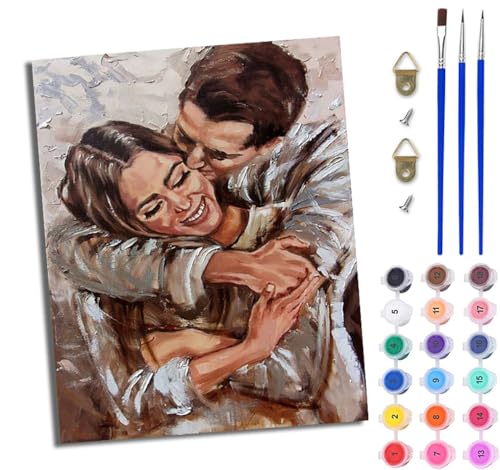 Malen Nach Zahlen DIY auf Leinwand Kit für Anfänger Paar umarmt DIY Handgemalt Ölgemälde Leinwand Kit für Anfänger und Erwachsene Mit Rahmen 40 x 50 cm von WJWWANG