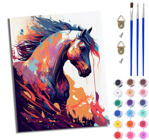 Malen Nach Zahlen DIY auf Leinwand Kit für Anfänger Pferd im Inkjet-Stil DIY Handgemalt Ölgemälde Leinwand Kit für Anfänger und Erwachsene Mit Rahmen 40 x 50 cm von WJWWANG