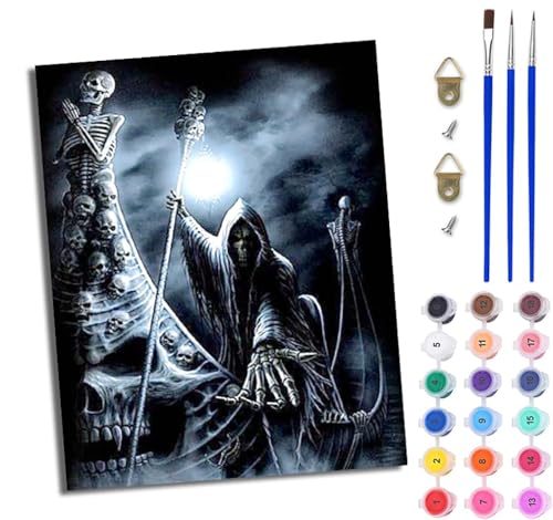 Malen Nach Zahlen DIY auf Leinwand Kit für Anfänger Schädeltod DIY Handgemalt Ölgemälde Leinwand Kit für Anfänger und Erwachsene Mit Rahmen 40 x 50 cm Malen Nach Zahlen DIY auf Leinwand Kit für Anfänger Schädeltod DIY Handgemalt Ölgemälde Leinwand Kit für Anfänger und Erwachsene Mit Rahmen 40 x 50 cm von WJWWANG