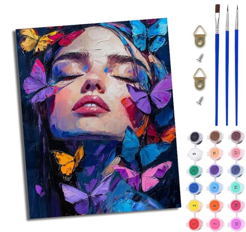 Malen Nach Zahlen DIY auf Leinwand Kit für Anfänger Schöner Schmetterlingskopf DIY Handgemalt Ölgemälde Leinwand Kit für Anfänger und Erwachsene Mit Rahmen 40 x 50 cm von WJWWANG