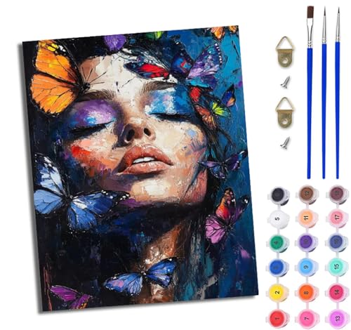 Malen Nach Zahlen DIY auf Leinwand Kit für Anfänger Schöner Schmetterlingskopf DIY Handgemalt Ölgemälde Leinwand Kit für Anfänger und Erwachsene Mit Rahmen 40 x 50 cm von WJWWANG