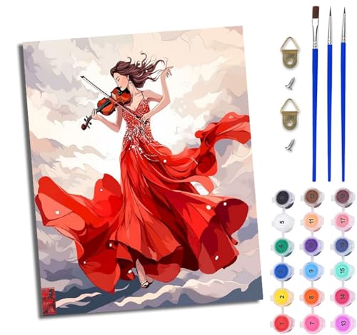 Malen Nach Zahlen DIY auf Leinwand Kit für Anfänger Schönes Mädchen spielt Geige DIY Handgemalt Ölgemälde Leinwand Kit für Anfänger und Erwachsene Mit Rahmen 40 x 50 cm von WJWWANG