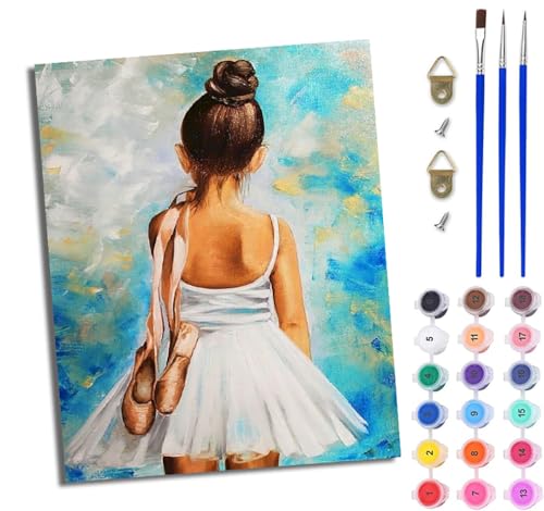 Malen Nach Zahlen DIY auf Leinwand Kit für Anfänger Schönheit Ballettschuhe DIY Handgemalt Ölgemälde Leinwand Kit für Anfänger und Erwachsene Mit Rahmen 40 x 50 cm von WJWWANG