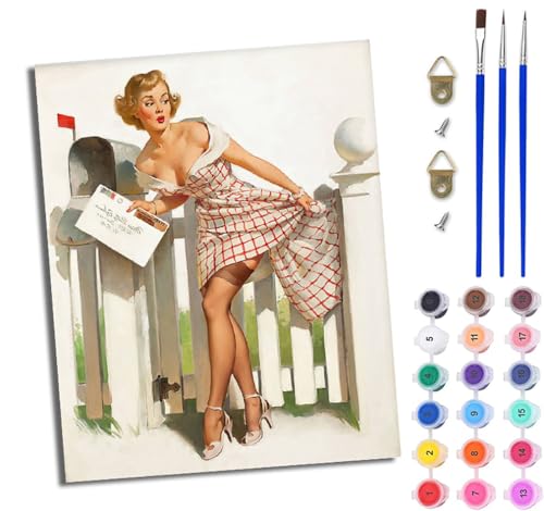 Malen Nach Zahlen DIY auf Leinwand Kit für Anfänger Sexy Mädchen hält Post DIY Handgemalt Ölgemälde Leinwand Kit für Anfänger und Erwachsene Mit Rahmen 40 x 50 cm von WJWWANG