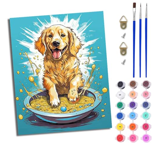 Malen Nach Zahlen DIY auf Leinwand Kit für Anfänger Süßer Golden Retriever DIY Handgemalt Ölgemälde Leinwand Kit für Anfänger und Erwachsene Mit Rahmen 40 x 50 cm Malen Nach Zahlen DIY auf Leinwand Kit für Anfänger Süßer Golden Retriever DIY Handgemalt Ölgemälde Leinwand Kit für Anfänger und Erwachsene Mit Rahmen 40 x 50 cm von WJWWANG