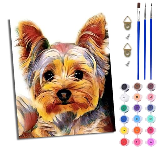 Malen Nach Zahlen DIY auf Leinwand Kit für Anfänger Süßer Yorkshire Terrier DIY Handgemalt Ölgemälde Leinwand Kit für Anfänger und Erwachsene Mit Rahmen 40 x 50 cm von WJWWANG