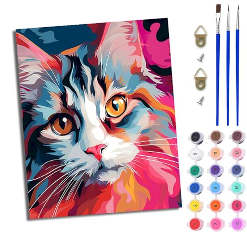 Malen Nach Zahlen DIY auf Leinwand Kit für Anfänger Süßes buntes Kätzchen DIY Handgemalt Ölgemälde Leinwand Kit für Anfänger und Erwachsene Mit Rahmen 40 x 50 cm von WJWWANG