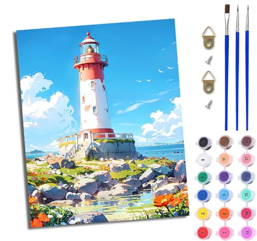 Malen Nach Zahlen Erwachsene Malen Nach Zahlen Leuchtturm mit blauem Himmel und weißen Wolken DIY Handgemalt Ölgemälde Kit für Anfänger und Erwachsene Mit 3-Pinseln und Acrylfarbe Mit Rahmen 40X50CM Malen Nach Zahlen Erwachsene Malen Nach Zahlen Leuchtturm mit blauem Himmel und weißen Wolken DIY Handgemalt Ölgemälde Kit für Anfänger und Erwachsene Mit 3-Pinseln und Acrylfarbe Mit Rahmen 40X50CM von WJWWANG
