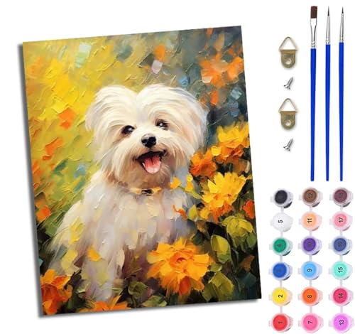 Malen Nach Zahlen Erwachsene Malen Nach Zahlen mit Pinseln und Acrylfarben Bichon Frisé einfaches DIY-Ölgemälde-Set auf Leinwand mit3- Pinseln und Acrylpigment lustiges Mit Rahmen Malen Nach Zahlen Erwachsene Malen Nach Zahlen mit Pinseln und Acrylfarben Bichon Frisé einfaches DIY-Ölgemälde-Set auf Leinwand mit3- Pinseln und Acrylpigment lustiges Mit Rahmen von WJWWANG