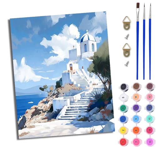 Malen Nach Zahlen Erwachsene Malen Nach Zahlen mit Pinseln und Acrylfarben Blaues Himmel-Meereshäuschen einfaches DIY-Ölgemälde-Set auf Leinwand mit3- Pinseln und Acrylpigment lustiges Mit Rahmen Malen Nach Zahlen Erwachsene Malen Nach Zahlen mit Pinseln und Acrylfarben Blaues Himmel-Meereshäuschen einfaches DIY-Ölgemälde-Set auf Leinwand mit3- Pinseln und Acrylpigment lustiges Mit Rahmen von WJWWANG
