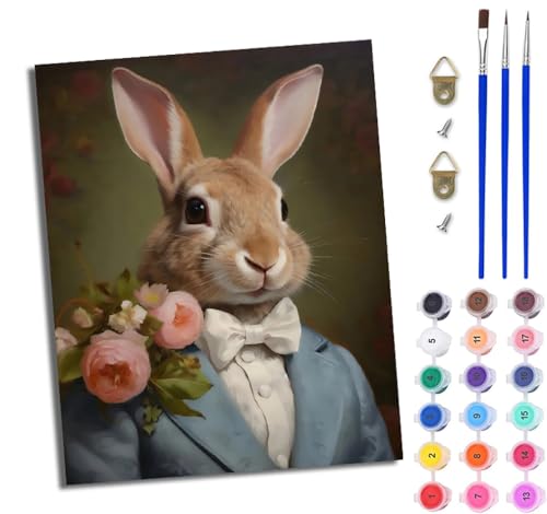 Malen Nach Zahlen Erwachsene Malen Nach Zahlen mit Pinseln und Acrylfarben Blumen-Gentleman-Kaninchen einfaches DIY-Ölgemälde-Set auf Leinwand mit3- Pinseln und Acrylpigment lustiges Mit Rahmen Malen Nach Zahlen Erwachsene Malen Nach Zahlen mit Pinseln und Acrylfarben Blumen-Gentleman-Kaninchen einfaches DIY-Ölgemälde-Set auf Leinwand mit3- Pinseln und Acrylpigment lustiges Mit Rahmen von WJWWANG