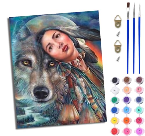 Malen Nach Zahlen Erwachsene Malen Nach Zahlen mit Pinseln und Acrylfarben Die Schöne und der Wolf einfaches DIY-Ölgemälde-Set auf Leinwand mit3- Pinseln und Acrylpigment lustiges（Mit Rahmen） von WJWWANG