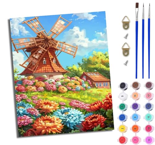 Malen Nach Zahlen Erwachsene Malen Nach Zahlen mit Pinseln und Acrylfarben Fantasie-Blumenwindmühle einfaches DIY-Ölgemälde-Set auf Leinwand mit3- Pinseln und Acrylpigment lustiges Mit Rahmen Malen Nach Zahlen Erwachsene Malen Nach Zahlen mit Pinseln und Acrylfarben Fantasie-Blumenwindmühle einfaches DIY-Ölgemälde-Set auf Leinwand mit3- Pinseln und Acrylpigment lustiges Mit Rahmen von WJWWANG