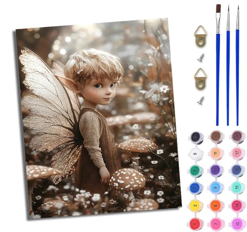 Malen Nach Zahlen Erwachsene Malen Nach Zahlen mit Pinseln und Acrylfarben Fantasie Pilz Fee einfaches DIY-Ölgemälde-Set auf Leinwand mit3- Pinseln und Acrylpigment lustiges（Mit Rahmen） von WJWWANG