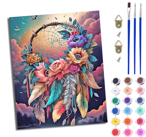 Malen Nach Zahlen Erwachsene Malen Nach Zahlen mit Pinseln und Acrylfarben Fantasy-Traumfänger einfaches DIY-Ölgemälde-Set auf Leinwand mit3- Pinseln und Acrylpigment lustiges（Mit Rahmen） von WJWWANG