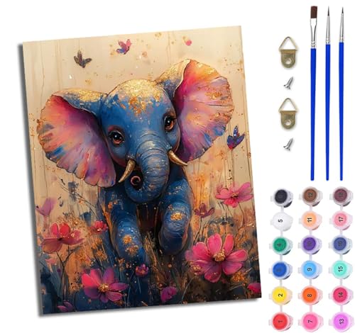 Malen Nach Zahlen Erwachsene Malen Nach Zahlen mit Pinseln und Acrylfarben Glückliche Elefantenbabyblumen einfaches DIY-Ölgemälde-Set auf Leinwand mit3- Pinseln und Acrylpigment lustiges Mit Rahmen Malen Nach Zahlen Erwachsene Malen Nach Zahlen mit Pinseln und Acrylfarben Glückliche Elefantenbabyblumen einfaches DIY-Ölgemälde-Set auf Leinwand mit3- Pinseln und Acrylpigment lustiges Mit Rahmen von WJWWANG