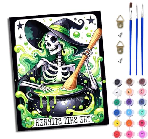 Malen Nach Zahlen Erwachsene Malen Nach Zahlen mit Pinseln und Acrylfarben Schädelgebräu-Magie einfaches DIY-Ölgemälde-Set auf Leinwand mit3- Pinseln und Acrylpigment lustiges（Mit Rahmen） von WJWWANG