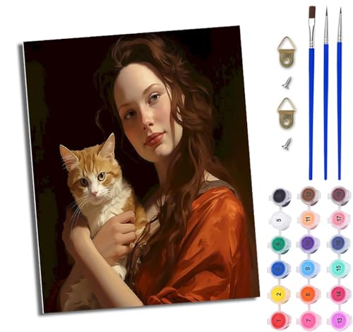 Malen Nach Zahlen Erwachsene Malen Nach Zahlen mit Pinseln und Acrylfarben Schöne Kätzchenfarbe einfaches DIY-Ölgemälde-Set auf Leinwand mit3- Pinseln und Acrylpigment lustiges（Mit Rahmen） von WJWWANG