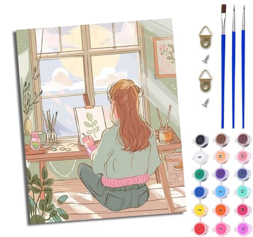 Malen Nach Zahlen Erwachsene Malen Nach Zahlen mit Pinseln und Acrylfarben Schönes Mädchen malt Blätter einfaches DIY-Ölgemälde-Set auf Leinwand mit3- Pinseln und Acrylpigment lustiges(Mit Rahmen) Malen Nach Zahlen Erwachsene Malen Nach Zahlen mit Pinseln und Acrylfarben Schönes Mädchen malt Blätter einfaches DIY-Ölgemälde-Set auf Leinwand mit3- Pinseln und Acrylpigment lustiges(Mit Rahmen) von WJWWANG