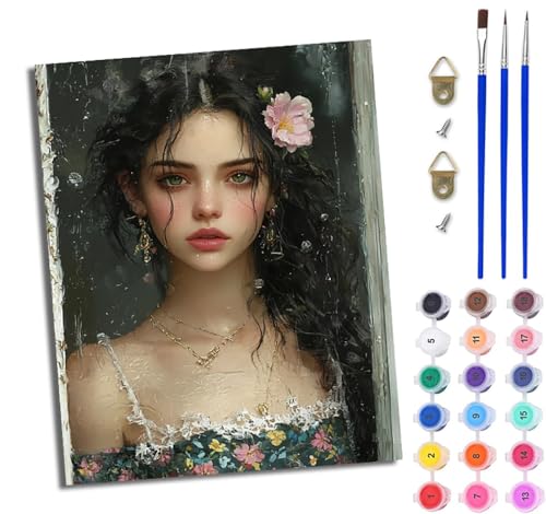 Malen Nach Zahlen Erwachsene Malen Nach Zahlen mit Pinseln und Acrylfarben Schönes Mädchen mit Blumen einfaches DIY-Ölgemälde-Set auf Leinwand mit3- Pinseln und Acrylpigment lustiges Mit Rahmen Malen Nach Zahlen Erwachsene Malen Nach Zahlen mit Pinseln und Acrylfarben Schönes Mädchen mit Blumen einfaches DIY-Ölgemälde-Set auf Leinwand mit3- Pinseln und Acrylpigment lustiges Mit Rahmen von WJWWANG