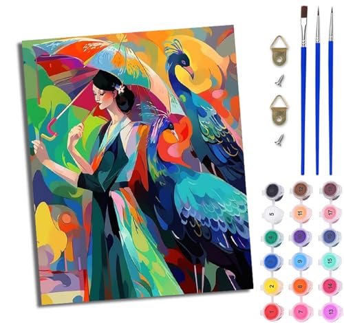 Malen Nach Zahlen Erwachsene Malen Nach Zahlen mit Pinseln und Acrylfarben Schönheit Pfauenfarbe einfaches DIY-Ölgemälde-Set auf Leinwand mit3- Pinseln und Acrylpigment lustiges（Mit Rahmen） von WJWWANG