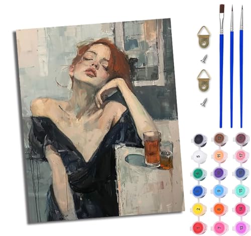Malen Nach Zahlen Erwachsene Malen Nach Zahlen mit Pinseln und Acrylfarben Schönheit einfaches DIY-Ölgemälde-Set auf Leinwand mit3- Pinseln und Acrylpigment lustiges（Mit Rahmen） von WJWWANG