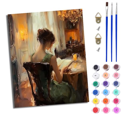 Malen Nach Zahlen Erwachsene Malen Nach Zahlen mit Pinseln und Acrylfarben Schönheit zurück einfaches DIY-Ölgemälde-Set auf Leinwand mit3- Pinseln und Acrylpigment lustiges（Mit Rahmen） von WJWWANG