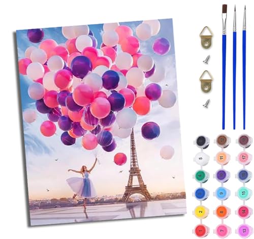 Malen Nach Zahlen Erwachsene Malen Nach Zahlen mit Pinseln und Acrylfarben Schönheitsballonturm einfaches DIY-Ölgemälde-Set auf Leinwand mit3- Pinseln und Acrylpigment lustiges（Mit Rahmen） von WJWWANG