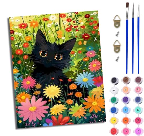 Malen Nach Zahlen Erwachsene Malen Nach Zahlen mit Pinseln und Acrylfarben Schwarze Katze in Blumen einfaches DIY-Ölgemälde-Set auf Leinwand mit3- Pinseln und Acrylpigment lustiges Mit Rahmen Malen Nach Zahlen Erwachsene Malen Nach Zahlen mit Pinseln und Acrylfarben Schwarze Katze in Blumen einfaches DIY-Ölgemälde-Set auf Leinwand mit3- Pinseln und Acrylpigment lustiges Mit Rahmen von WJWWANG