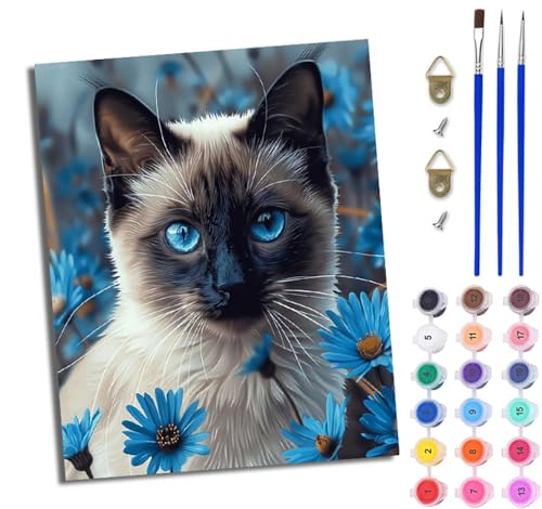 Malen Nach Zahlen Erwachsene Malen Nach Zahlen mit Pinseln und Acrylfarben Siamkatze „Blue Daisy“ einfaches DIY-Ölgemälde-Set auf Leinwand mit3- Pinseln und Acrylpigment lustiges Mit Rahmen Malen Nach Zahlen Erwachsene Malen Nach Zahlen mit Pinseln und Acrylfarben Siamkatze „Blue Daisy“ einfaches DIY-Ölgemälde-Set auf Leinwand mit3- Pinseln und Acrylpigment lustiges Mit Rahmen von WJWWANG