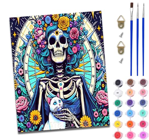 Malen Nach Zahlen Erwachsene Malen Nach Zahlen mit Pinseln und Acrylfarben Totenkopf und Kätzchen einfaches DIY-Ölgemälde-Set auf Leinwand mit3- Pinseln und Acrylpigment lustiges 40 × 50 cm Mit Rahmen Malen Nach Zahlen Erwachsene Malen Nach Zahlen mit Pinseln und Acrylfarben Totenkopf und Kätzchen einfaches DIY-Ölgemälde-Set auf Leinwand mit3- Pinseln und Acrylpigment lustiges 40 × 50 cm Mit Rahmen von WJWWANG