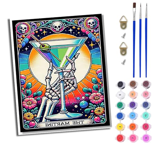 Malen Nach Zahlen Erwachsene Malen Nach Zahlen mit Pinseln und Acrylfarben Totenkopfwein einfaches DIY-Ölgemälde-Set auf Leinwand mit3- Pinseln und Acrylpigment lustiges（Mit Rahmen） von WJWWANG