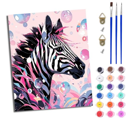 Malen Nach Zahlen Erwachsene Malen Nach Zahlen mit Pinseln und Acrylfarben Traumblasenzebra einfaches DIY-Ölgemälde-Set auf Leinwand mit3- Pinseln und Acrylpigment lustiges（Mit Rahmen） von WJWWANG