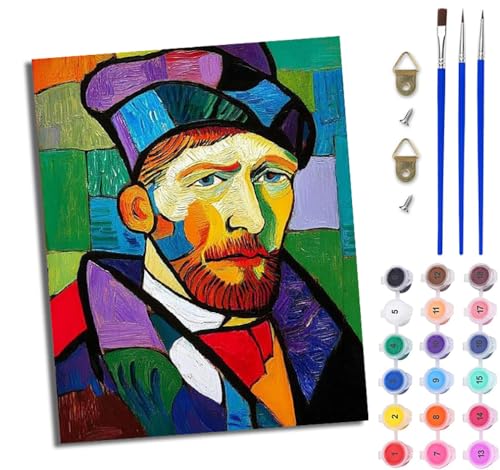 Malen Nach Zahlen Erwachsene Paint by Numbers Malen Nach Zahlen mit Pinseln und Acrylfarben Impressionistischer Maler Vincent van Gogh Handgemalte Ölgemälde Leinwand für Home Décor Ohne Rahmen von WJWWANG