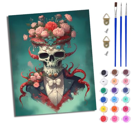 Malen Nach Zahlen ErwachseneBlumen-Gentleman-Totenkopf Handgemalte Ölgemälde Leinwand für Home Décor Mit Rahmen Malen Nach Zahlen ErwachseneBlumen-Gentleman-Totenkopf Handgemalte Ölgemälde Leinwand für Home Décor Mit Rahmen von WJWWANG