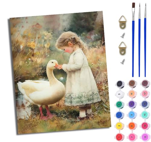 Malen Nach Zahlen ErwachseneMädchen und weiße Gans Handgemalte Ölgemälde Leinwand für Home Décor Mit Rahmen Malen Nach Zahlen ErwachseneMädchen und weiße Gans Handgemalte Ölgemälde Leinwand für Home Décor Mit Rahmen von WJWWANG